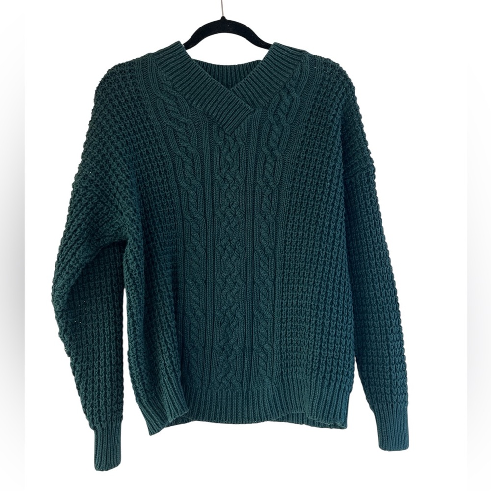 Vintage Outback Red Dark Green Cable Knit Sweater